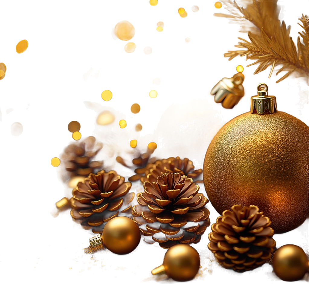 Golden Christmas Ornaments and Pine Cones